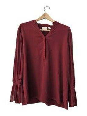 Chico's Burgundy Long-Sleeve Pleated Cuff Tunic Blouse